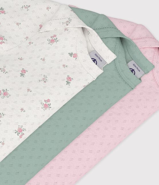Juego de bodies de algodón calado de manga corta con estampado de flores para bebé variante 1