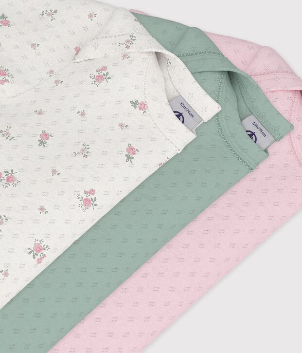 Juego de bodies de algod&oacute;n calado de manga corta con estampado de flores para beb&eacute; multicolor
