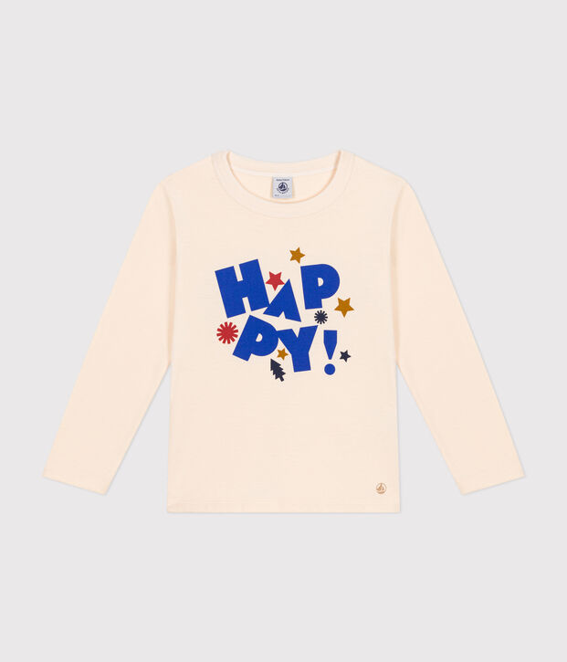 Camiseta de manga larga de punto fino para ni&ntilde;o crudo