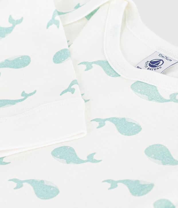 Pijama sin pies de algod&oacute;n con estampado de ballenas para beb&eacute; blanco/azul