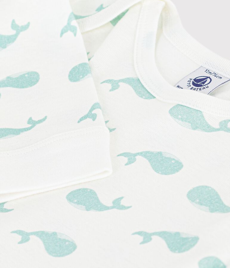 Pijama sin pies de algod&oacute;n con estampado de ballenas para beb&eacute; MARSHMALLOW/ SPRAY