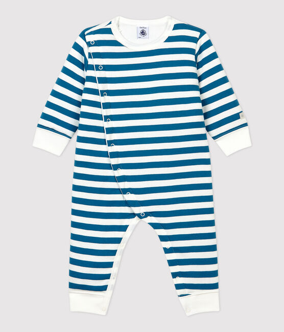 Mono acolchado sin pies de bebé a rayas azules de algodón MALLARD/ MARSHMALLOW