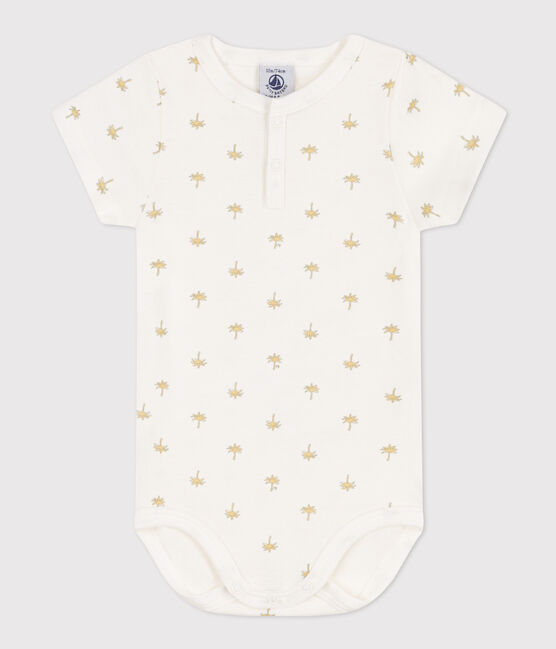 Body de algodón de manga corta con estampado de palmera para bebé blanco MARSHMALLOW/blanco MULTICO