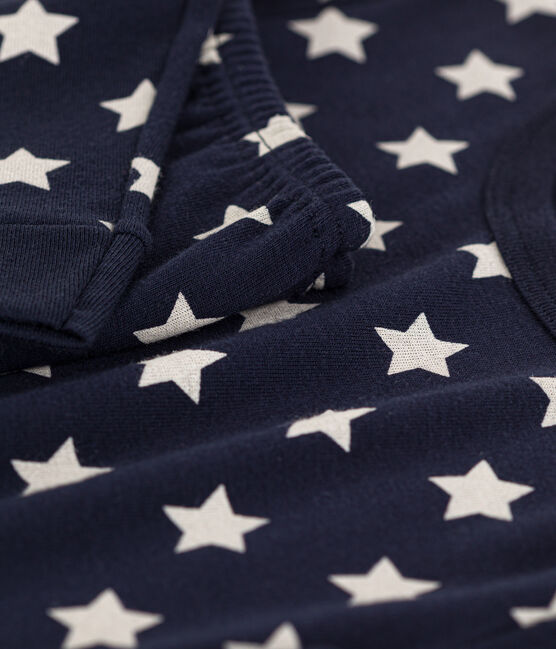 Pijama de algodón ajustado con estrellas para niño/niña azul SMOKING/blanco MARSHMALLOW