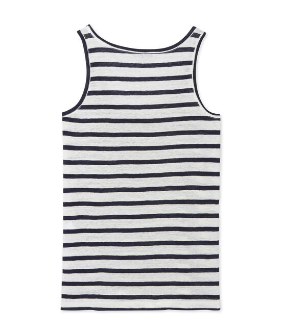 Camiseta de tirantes emblemática de lino de rayas de mujer  blanco LAIT/azul SMOKING
