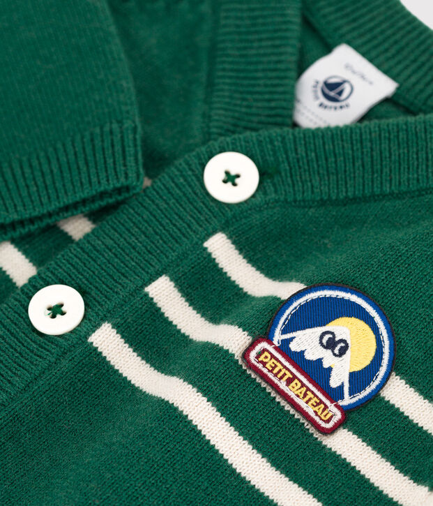 C&aacute;rdigan tricotado de lana y algod&oacute;n a rayas para beb&eacute; verde/crudo