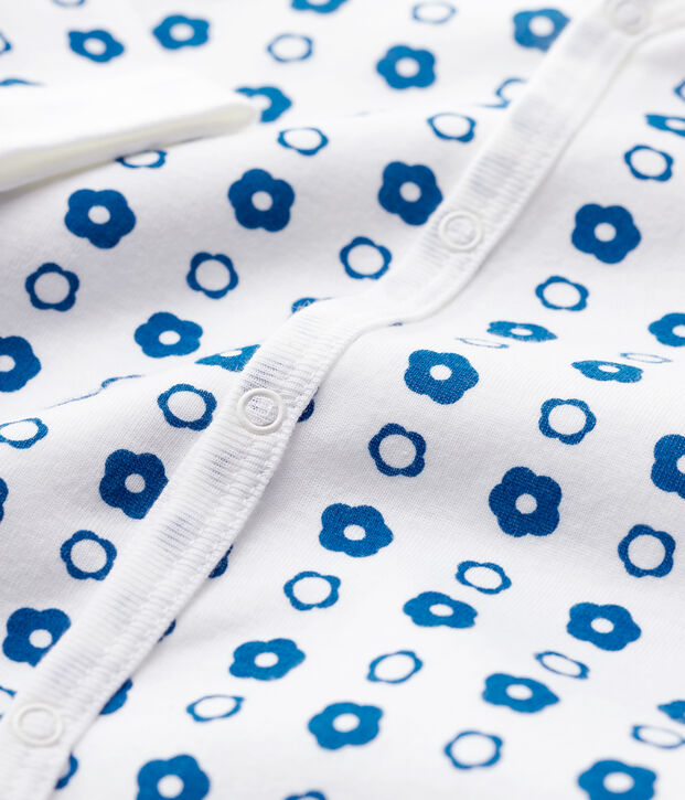 Pelele de beb&eacute; de flores retro de algod&oacute;n org&aacute;nico blanco/azul