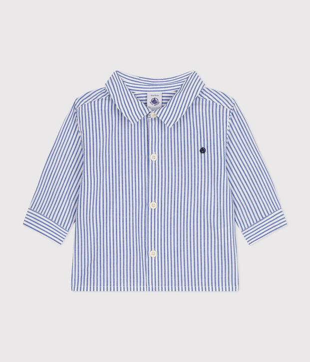Camisa de popelina a rayas para beb&eacute; azul/blanco