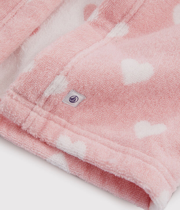 Capa de ba&ntilde;o con corazones de rizo de beb&eacute; rosa/blanco