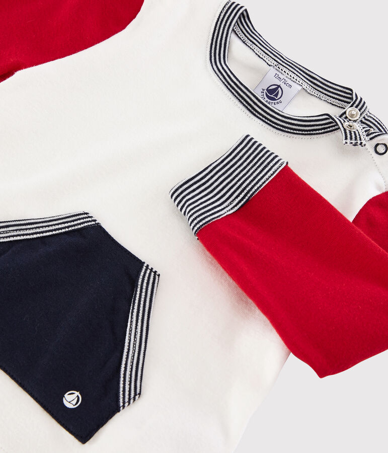 Camiseta color block para beb&eacute; ni&ntilde;o blanco MARSHMALLOW/rojo TERKUIT