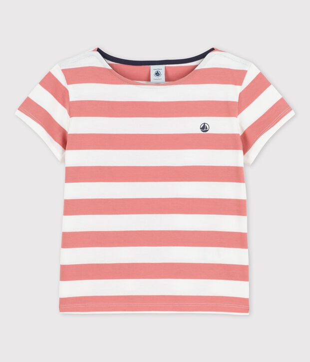 Camiseta de algod&oacute;n de manga corta para ni&ntilde;a rosa/blanco