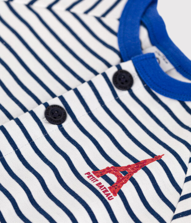 Mono corto de punto fino para beb&eacute; blanco/azul