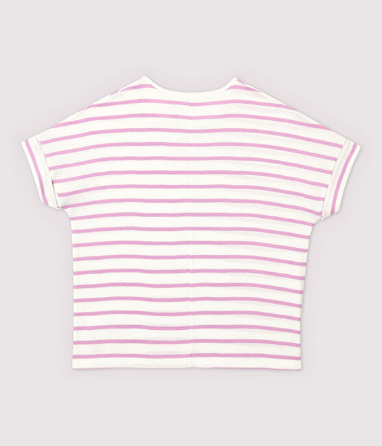 Camiseta de algodón/lino de rayas de mujer blanco MARSHMALLOW/rosa BOHEME