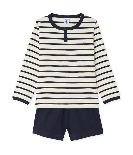 Pijama de 3 prendas para niño beige COQUILLE/azul SMOKING