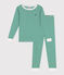 Pijama infantil muy ajustado de algodón a rayas verde JARDIN/ MARSHMALLOW