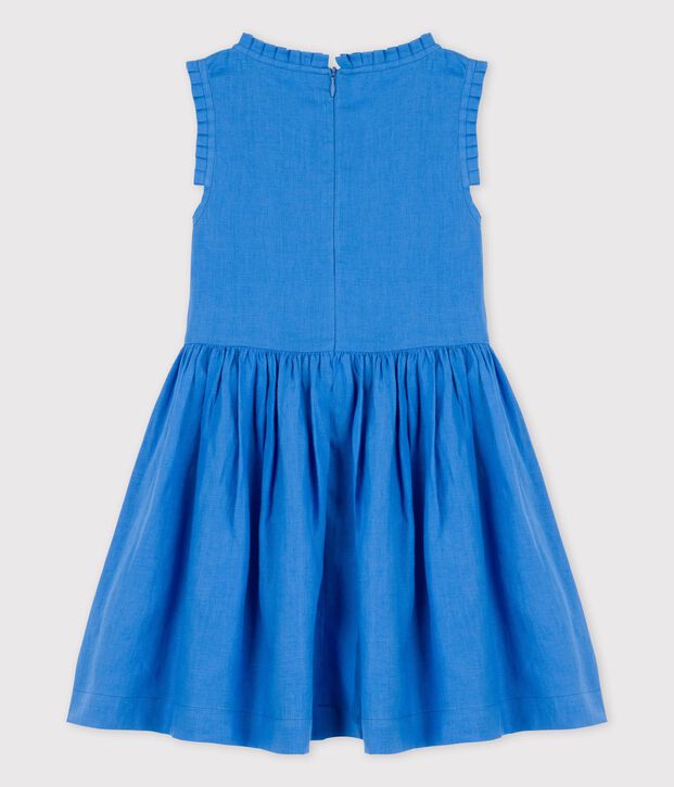 Vestido de lino sin mangas para ni&ntilde;a azul