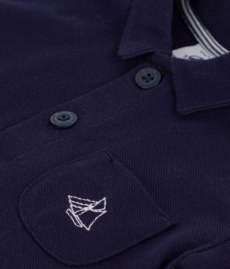 Pelele corto de algod&oacute;n liso con cuello de polo para beb&eacute; azul