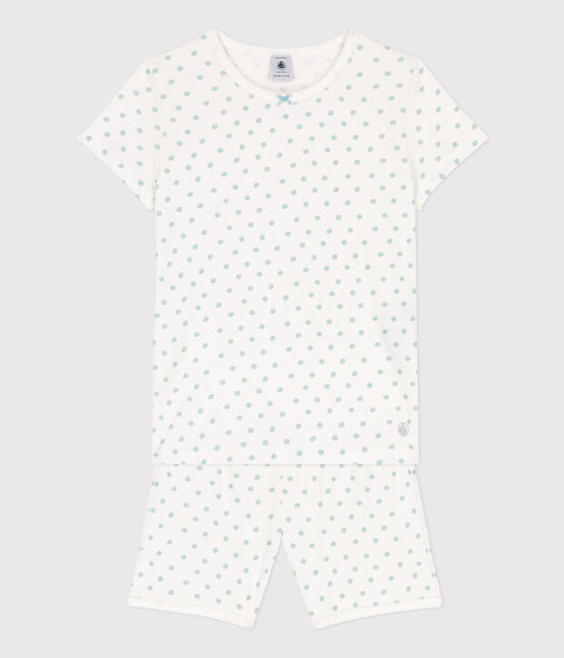 Pijama corto de algod&oacute;n con lunares para ni&ntilde;a blanco/verde