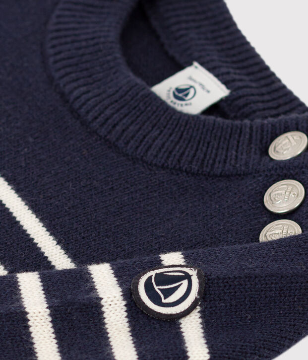 Jersey de lana y algod&oacute;n de ni&ntilde;a/ni&ntilde;o azul/blanco