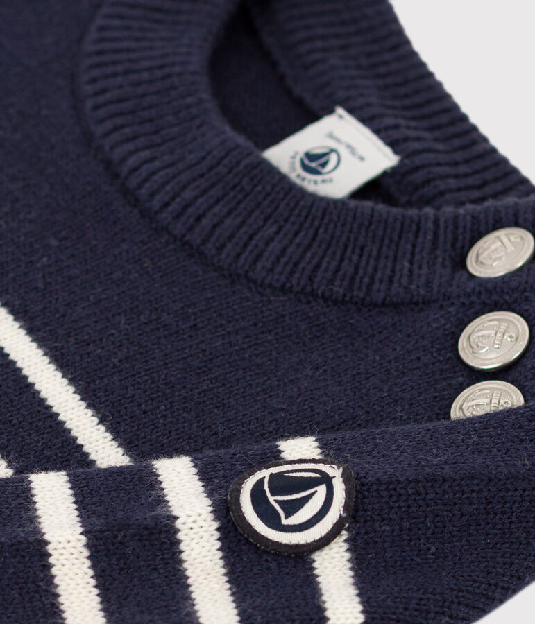 Jersey de lana y algod&oacute;n de ni&ntilde;a/ni&ntilde;o azul/blanco