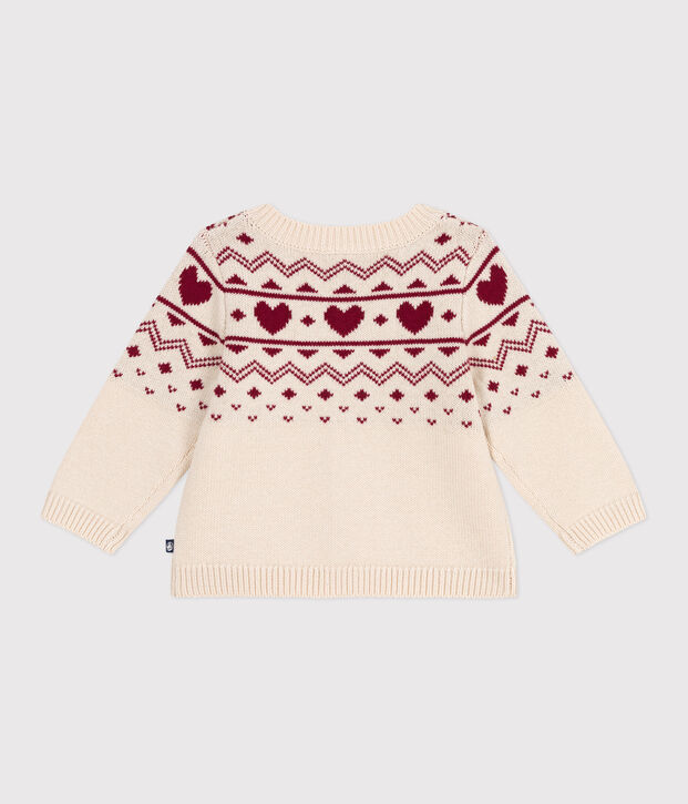 C&aacute;rdigan tricotado de lana y algod&oacute;n con estampado de osos para beb&eacute; crudo/rojo