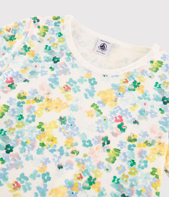 Pijama de flores de acuarela de niña de algodón blanco MARSHMALLOW/blanco MULTICO