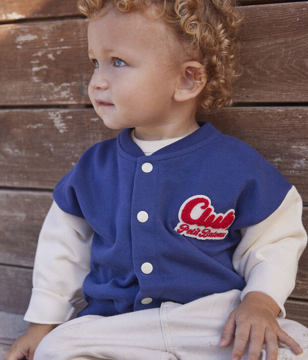 Chaqueta teddy de mulet&oacute;n para beb&eacute; azul/crudo