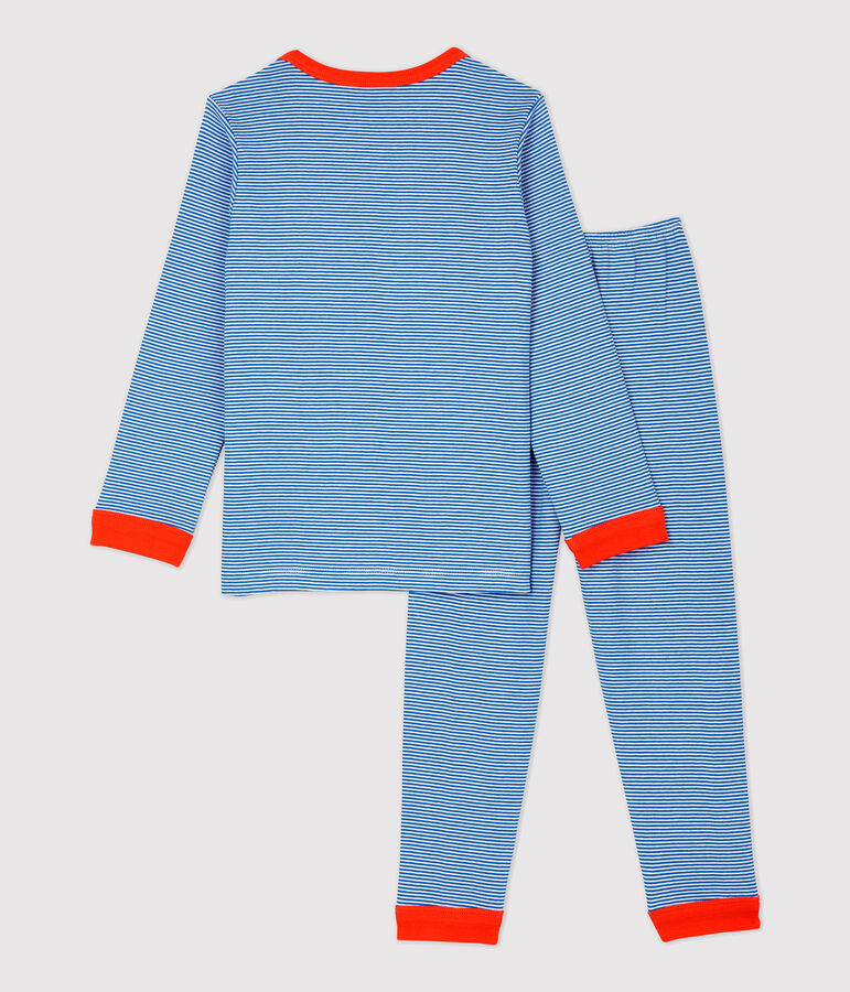 Pijama milrayas de ni&ntilde;o de algod&oacute;n azul/blanco