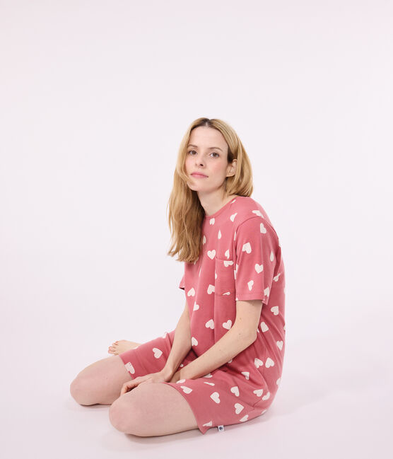Camisón de manga corta con estampado de corazones para mujer rosa ROSEWOOD/ MARSHMALLOW