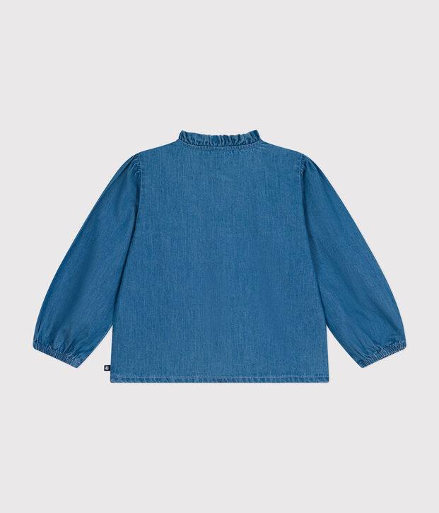 Blusa de manga larga de tejido vaquero para ni&ntilde;a azul