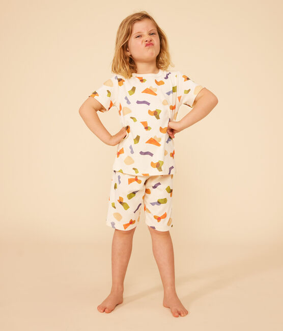 Pijama corto infantil de algodón con estampado blanco AVALANCHE/ MULTICO