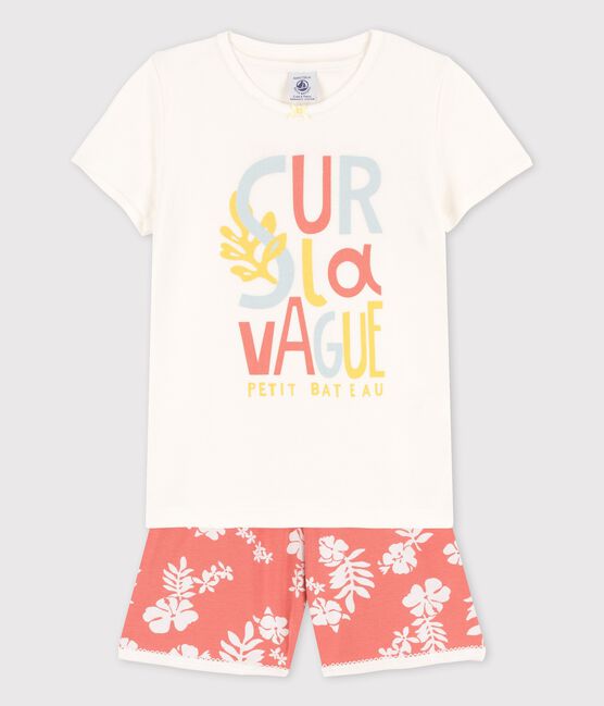 Pijama corto hawaiano de algodón rosa para niña blanco MARSHMALLOW/ PAPAYE