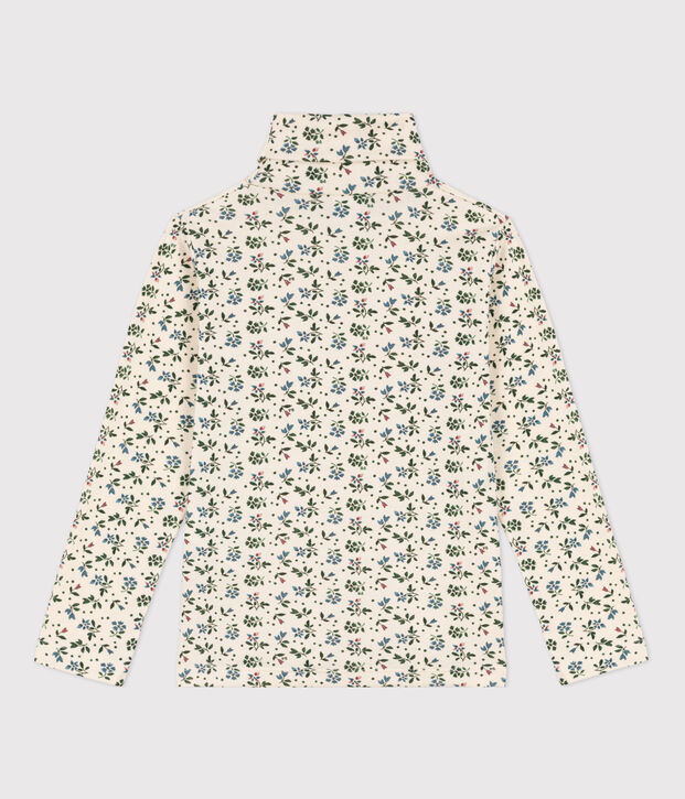 Camiseta de cuello alto de algod&oacute;n con estampado de flores para ni&ntilde;a crudo/verde/multicolor