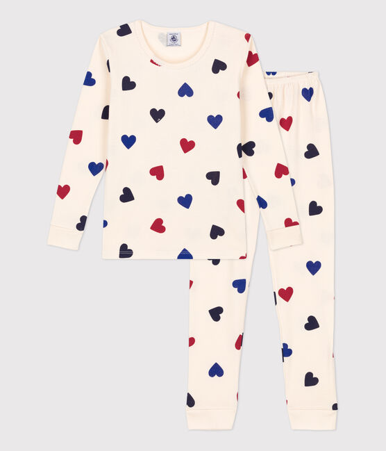 Pijama snugfit de algodón con corazón para niña blanco AVALANCHE/ MULTICO