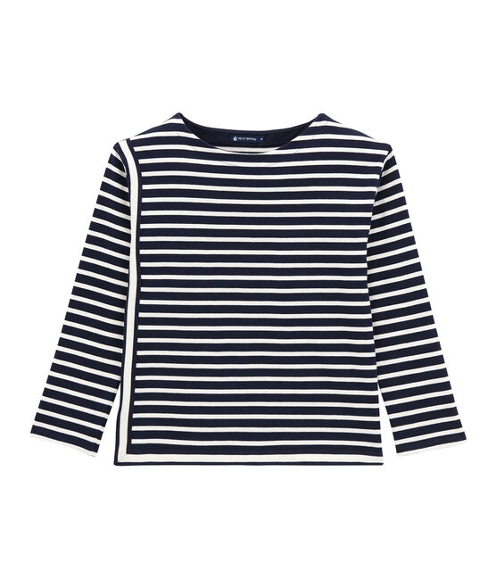 Camiseta para mujer a raya en jersey grueso azul SMOKING/beige COQUILLE