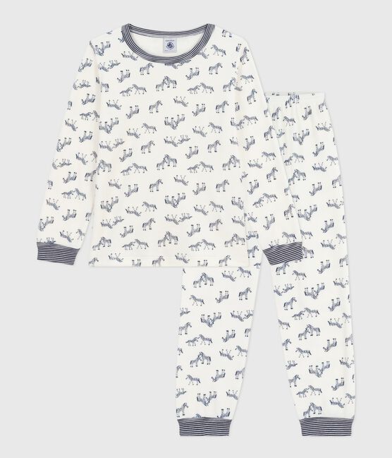 Pijama infantil de terciopelo con estampado de cebras azul MILK/ SOIR