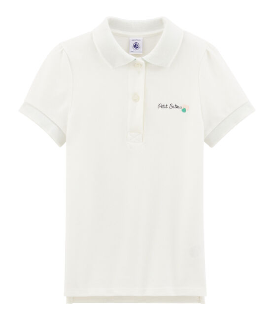 Polo manga corta infantil para niña blanco MARSHMALLOW