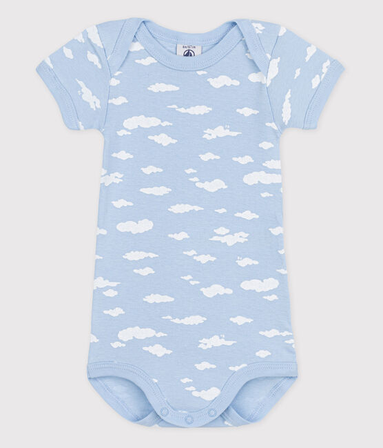 Bodi de manga corta para bebé azul JASMIN/blanco ECUME
