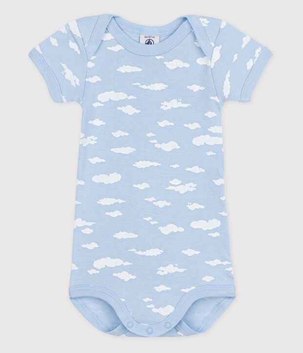 Bodi de manga corta para beb&eacute; azul/blanco
