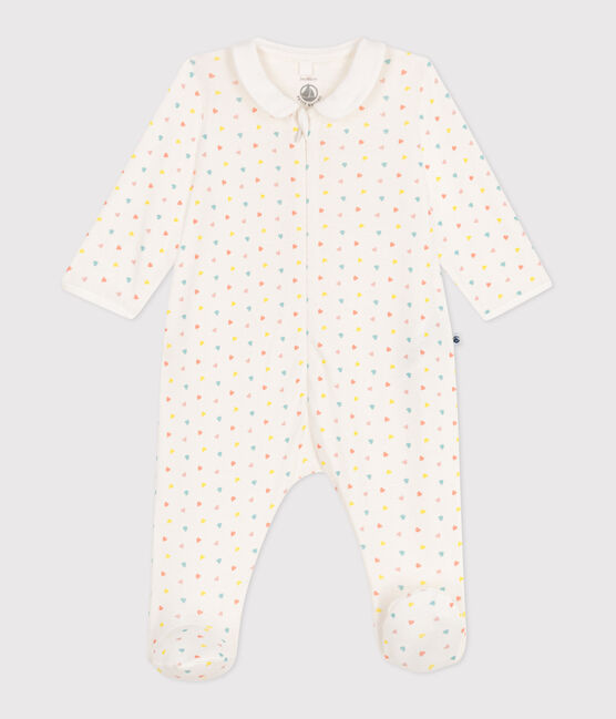 Pijama de algodón con cremallera en el cuello y corazones para bebé blanco MARSHMALLOW/blanco MULTICO