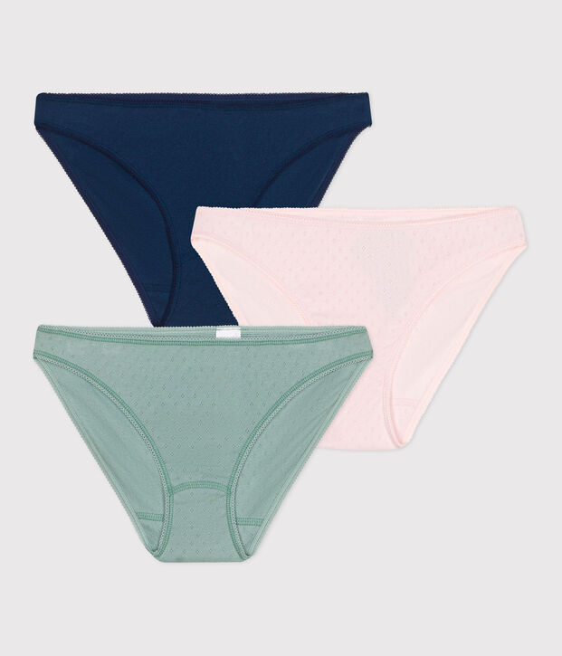 Juego de 3 braguitas lisas de algod&oacute;n para mujer multicolor
