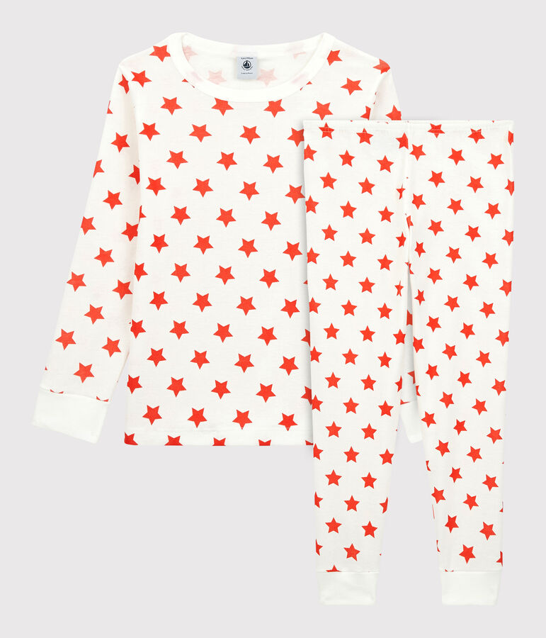 Pijama con estampado gr&aacute;fico de ni&ntilde;a/ni&ntilde;o de algod&oacute;n org&aacute;nico blanco MARSHMALLOW/ SPICY