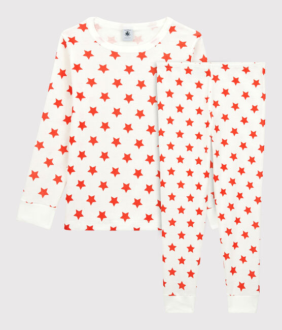 Pijama con estampado gráfico de niña/niño de algodón orgánico blanco MARSHMALLOW/ SPICY