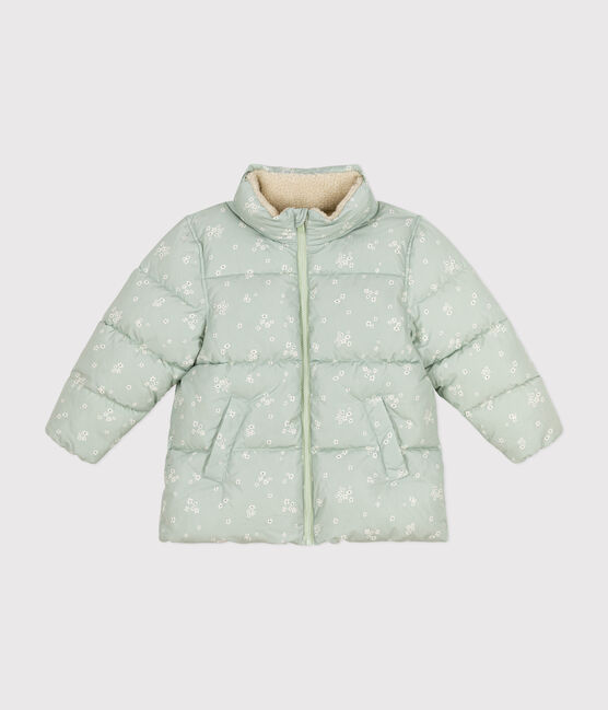 Plumífero con capucha plegable para niña verde HERBIER/blanco MULTICO
