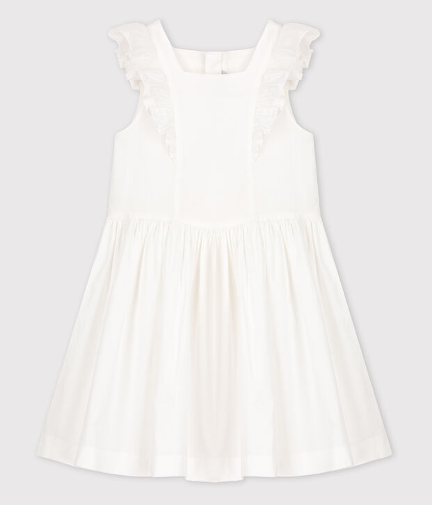 Vestido de celebraci&oacute;n de popelina de ni&ntilde;a blanco