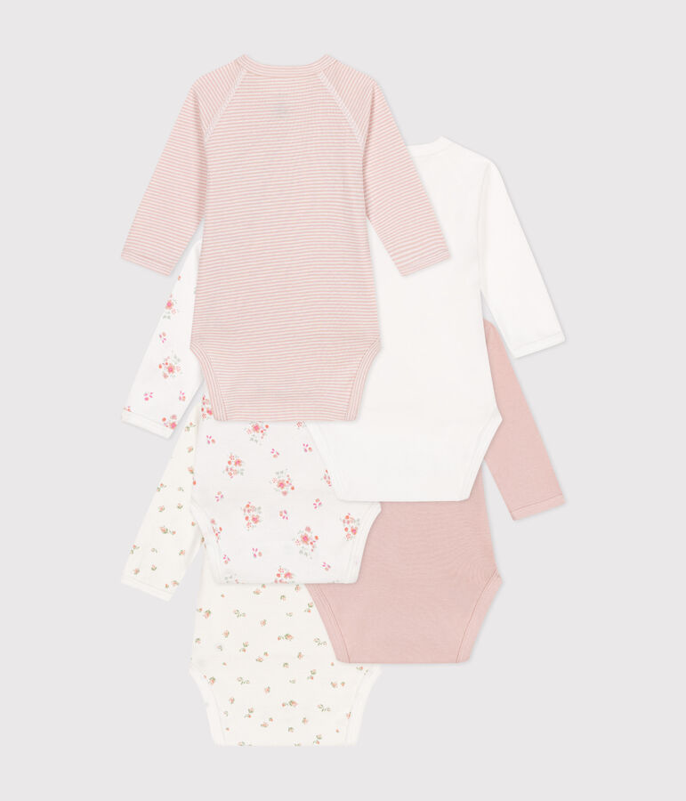 Juego de 5 bodis cruzados de manga larga de algod&oacute;n para beb&eacute; multicolor