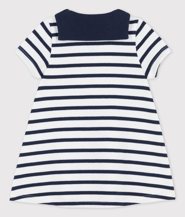 Vestido con cuello marinero de jersey grueso ecol&oacute;gico de beb&eacute; blanco/azul