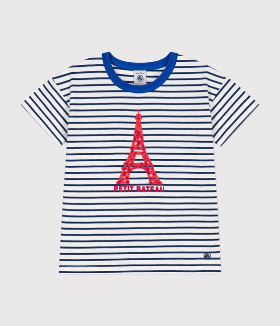 Camiseta infantil de punto de manga corta blanco MARSHMALLOW/azul MEDIEVAL