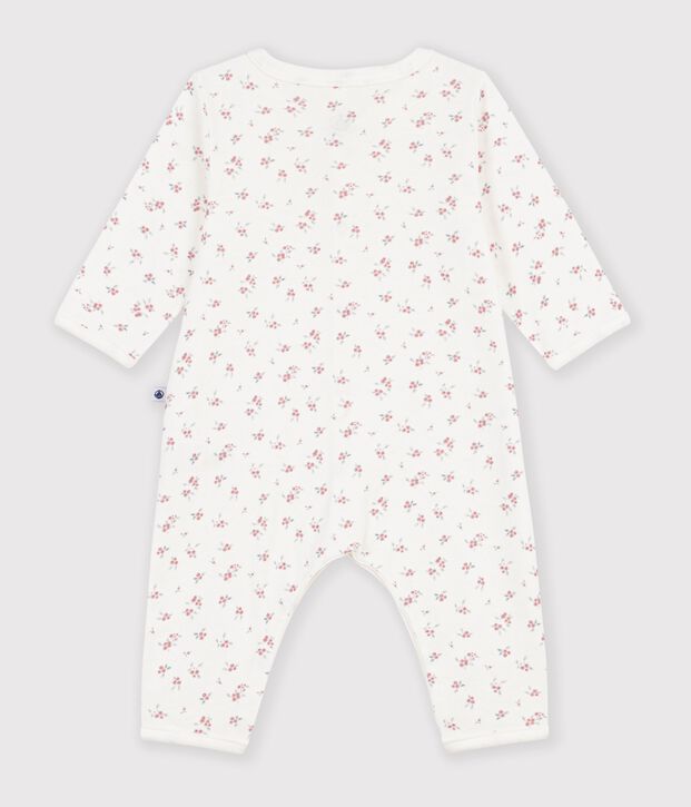 Pijama sin pies de algod&oacute;n con estampado de flores para beb&eacute; blanco/rosa