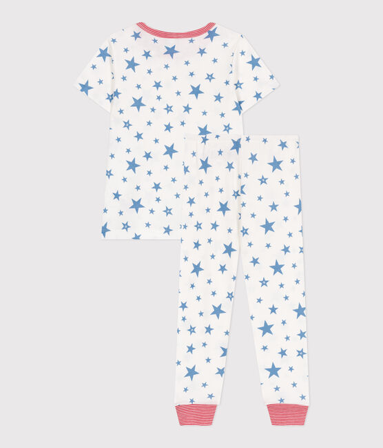 Pijama infantil de algodón con estampado de estrellas blanco MARSHMALLOW/azul ALASKA